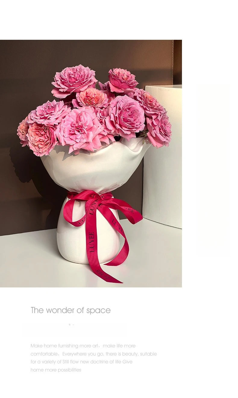 Ceramic Vase Rose Flower Shaped Vase Desk Decorati Flowers Bouquet for Home Girding Decorative Floral Vases Room Aesthetic Decor