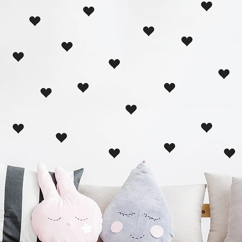 54pcs/set 5cm Soft Pink Heart Shape Wall Stickers for Kids Room Baby Nursery Room Wall Decals Bedroom Girl Room Home Decor Vinyl