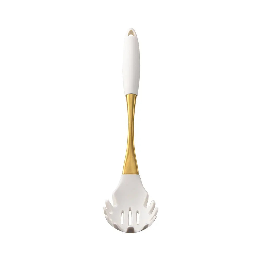 1/8Pcs White Gold Silicone Kitchenware Cooking Utensils Spatula Turner Heat-resistant Pasta Colander Shovel Kitchen Accessories