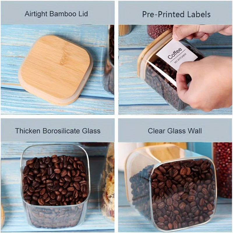 37oz Square Glass Jar, Kitchen Food Storage Container with Lid, Food Storage Container, Coffee Jar, Biscuit Jar, Waterproof Label + White Pen Combination Set 2/4Packs Kitchen Glass Storage Jar - Suitable for Kitchen Spice Jar