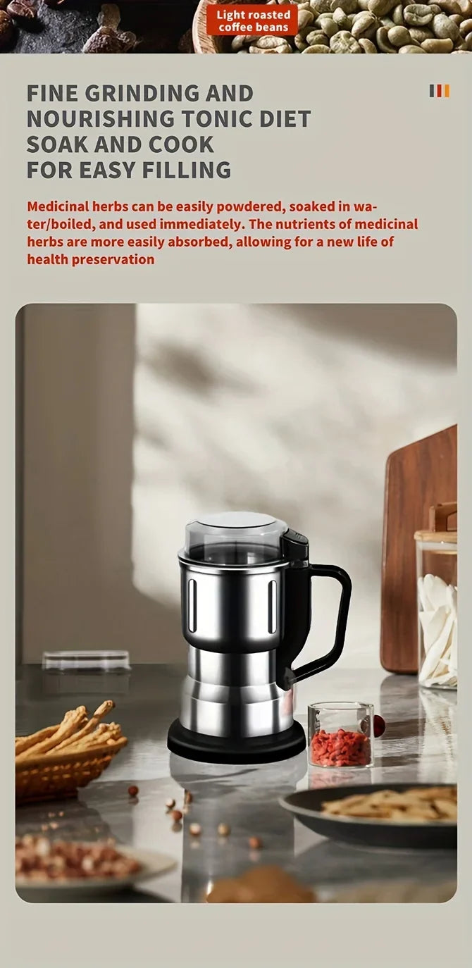 500ML Electric Coffee Grinder Stainless Steel 4 Leaf Blade Coffee Bean Grinder Portable Handle Multifunction Spice Mill Home Use