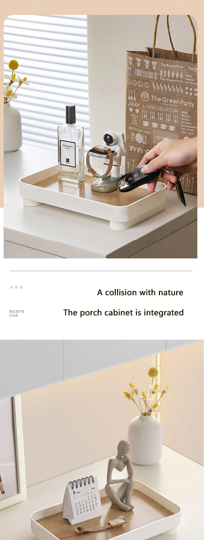 Wooden Desktop Storage Tray Perfume Aromatherapy Dressing Table Cosmetics Storage Box Multi-Function Porch Clutter Key Storage
