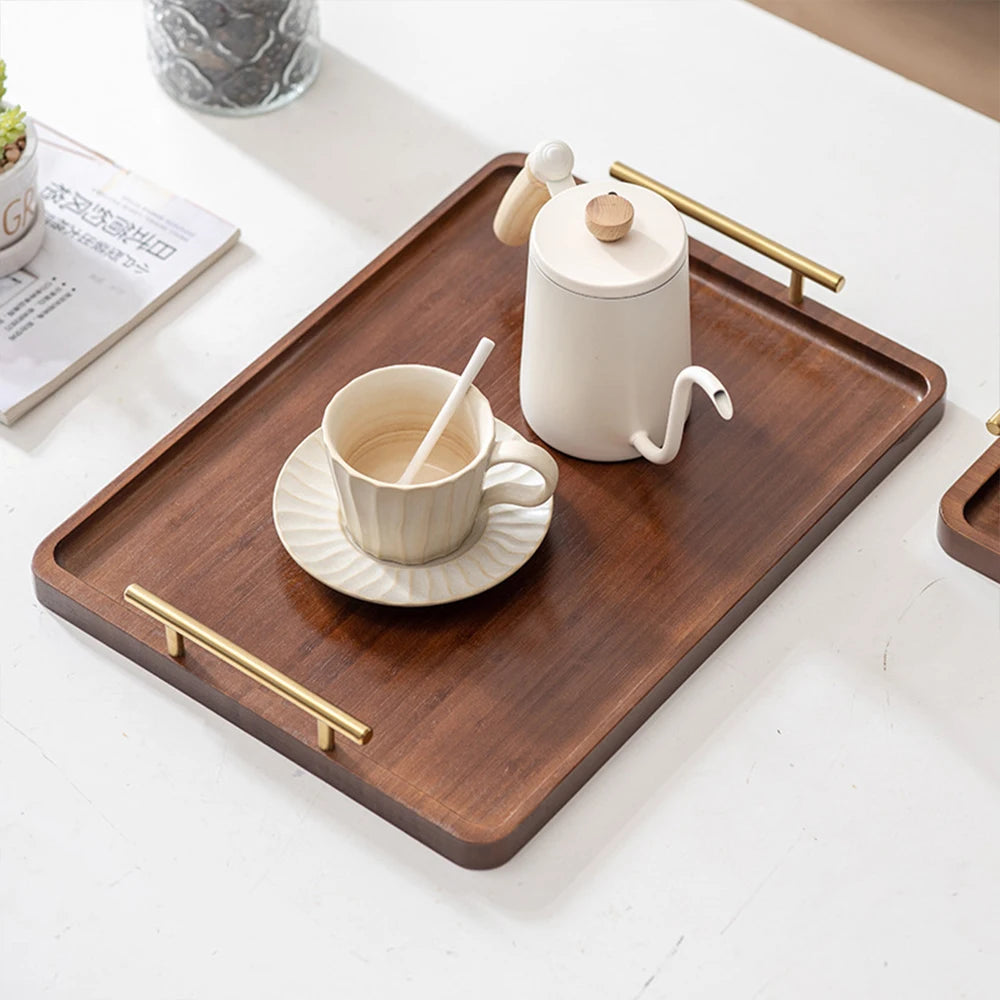 Wooden Serving Tray with Handles Bamboo Tea Tray Food Tray for Breakfast Coffee Dessert Snack Platter Home Coffee Table