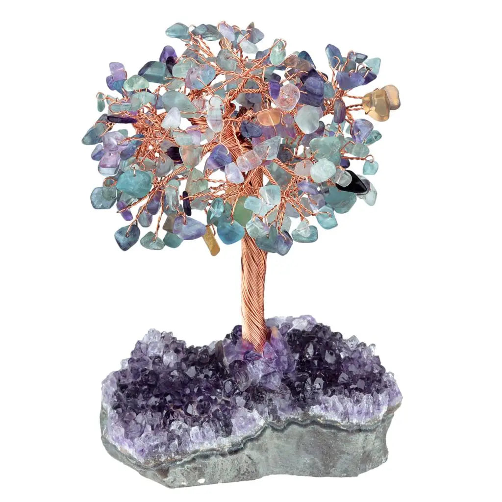 Natural Crystal Money Tree With Rough Amethyst Cluster Base For Luck Wealth Fengshui Home Decoration Desktop Ornaments