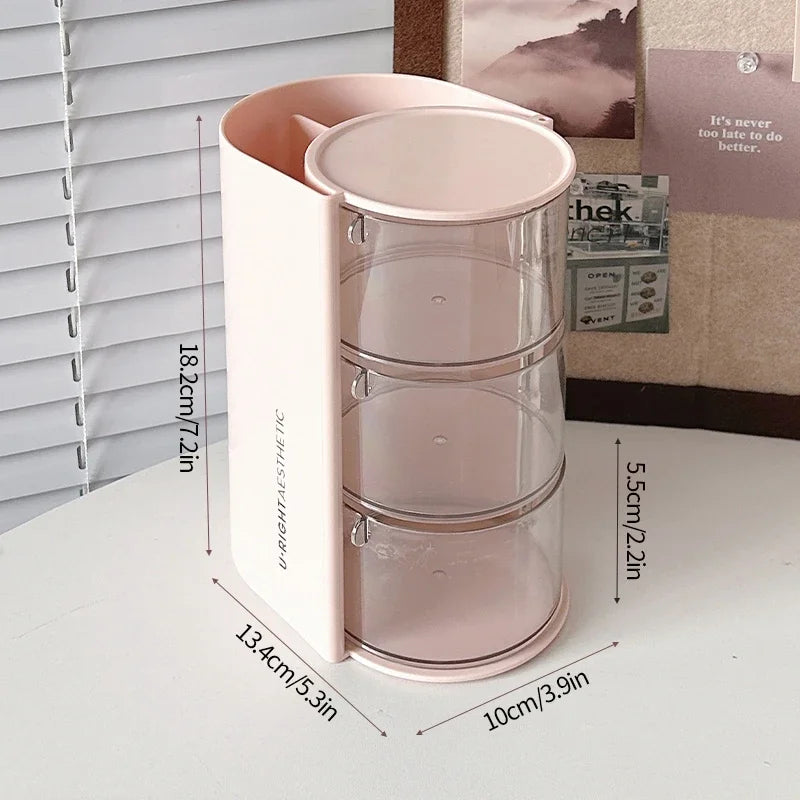 Rotating Cosmetic Storage Box Makeup Powder Puff Shelf Holder Dustproof Desktop Remover Cotton Brush Storage Rack Organizer
