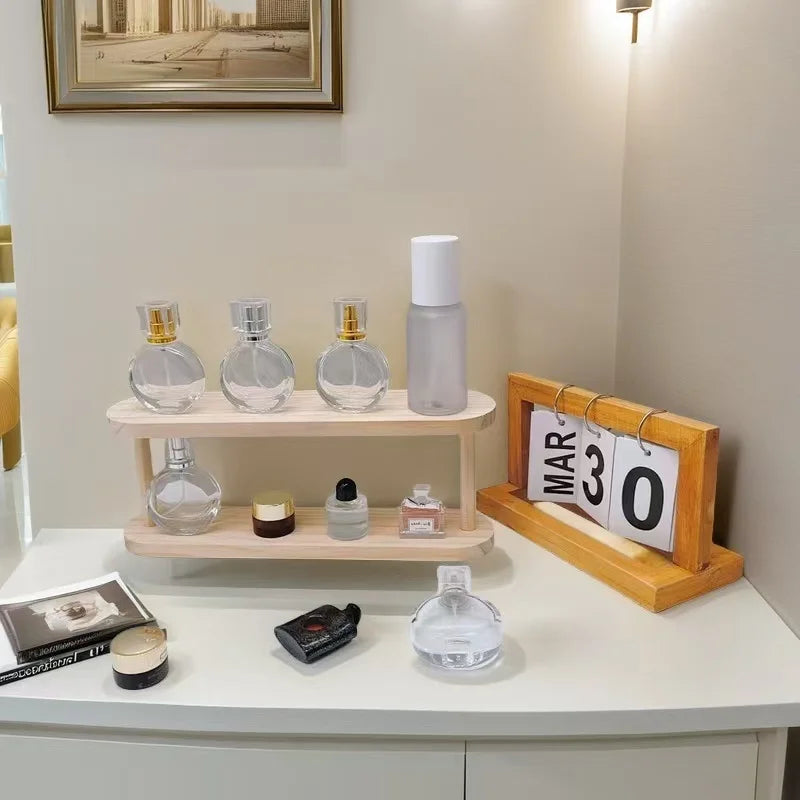 Wooden Storage Shelf 2-Tiers Desktop Organizer Shelves Desk Perfume Display Rack Desktop Dressing Table Cosmetics Storage Rack