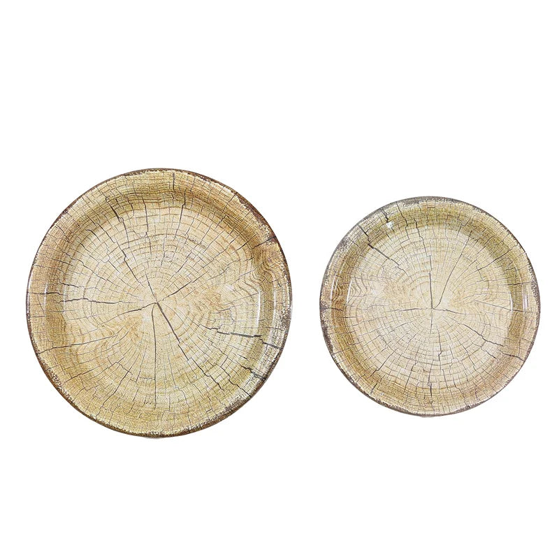 10Pcs 7/9-inch Retro Imitation Wood Grain Disposable Plate Paper Tray Birthday Party Holiday Decoration Household Tableware
