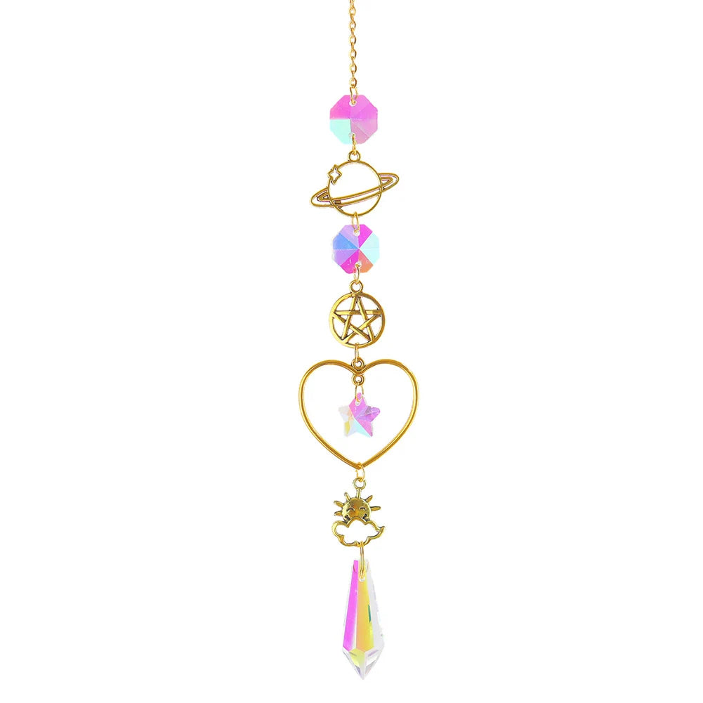 Suncatcher Crystal Wind Chime Star Moon Diamond Hanging Prisms Light Catcher Rainbow Chaser Jewelry Pendant Home Garden Decor