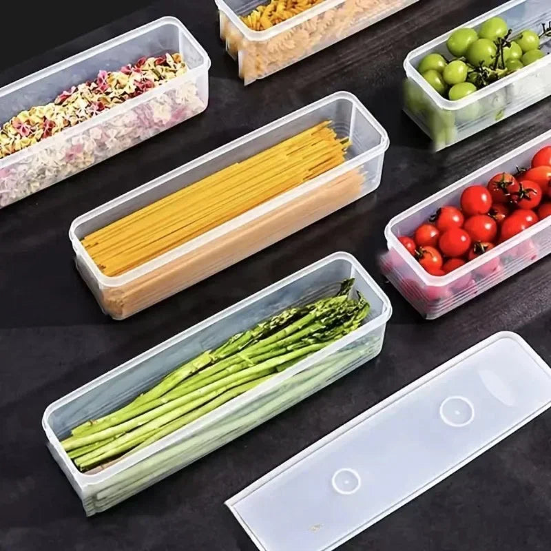Rectangular Food Storage Containers Long Fresh-Keeping Sealed Boxes Plastic Reusable Kitchen Storage Solution Fridge Organizer