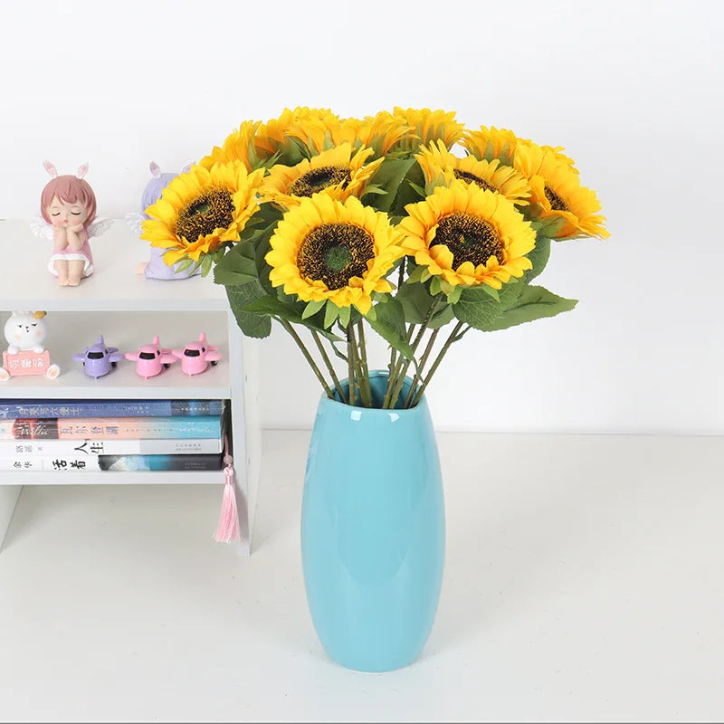 Artificial Sunflowers 18'' Long Fake Sunflowers Faux Silk Flower for Home Office Shop Fall Decorations