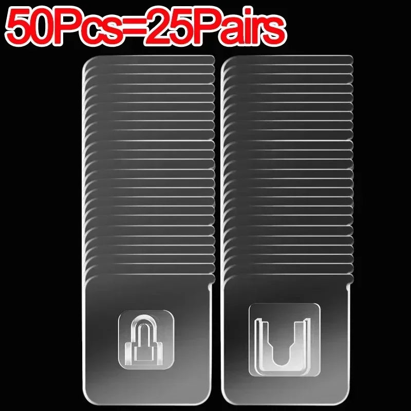 100/2PCS Double Sided Adhesive Wall Hooks Invisible Traceless Snap Hook Wall Storage Holder Bathroom Kitchen Bedroom Hook Kit