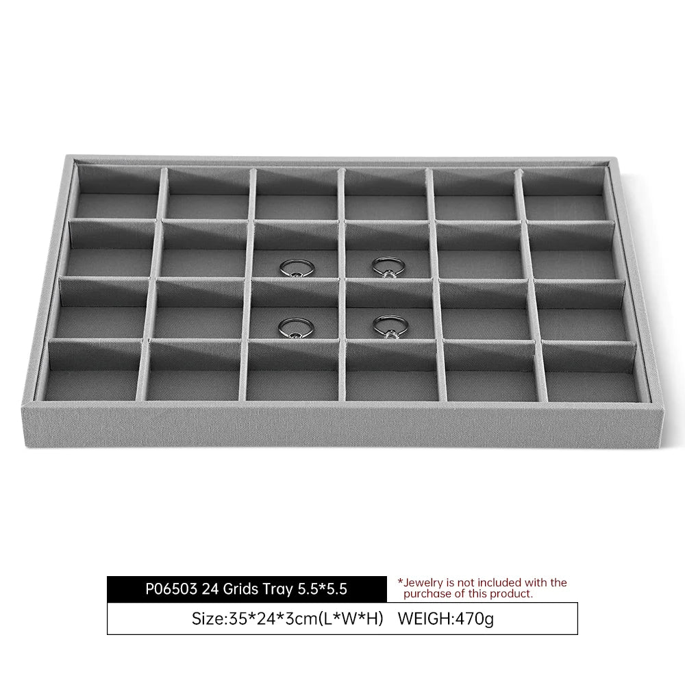 YinBeiNi Linen Stackable Ring Earring Bracelet Necklace Display Tray Jewelry Storage Drawer Insert Organizer Holder Tray P062