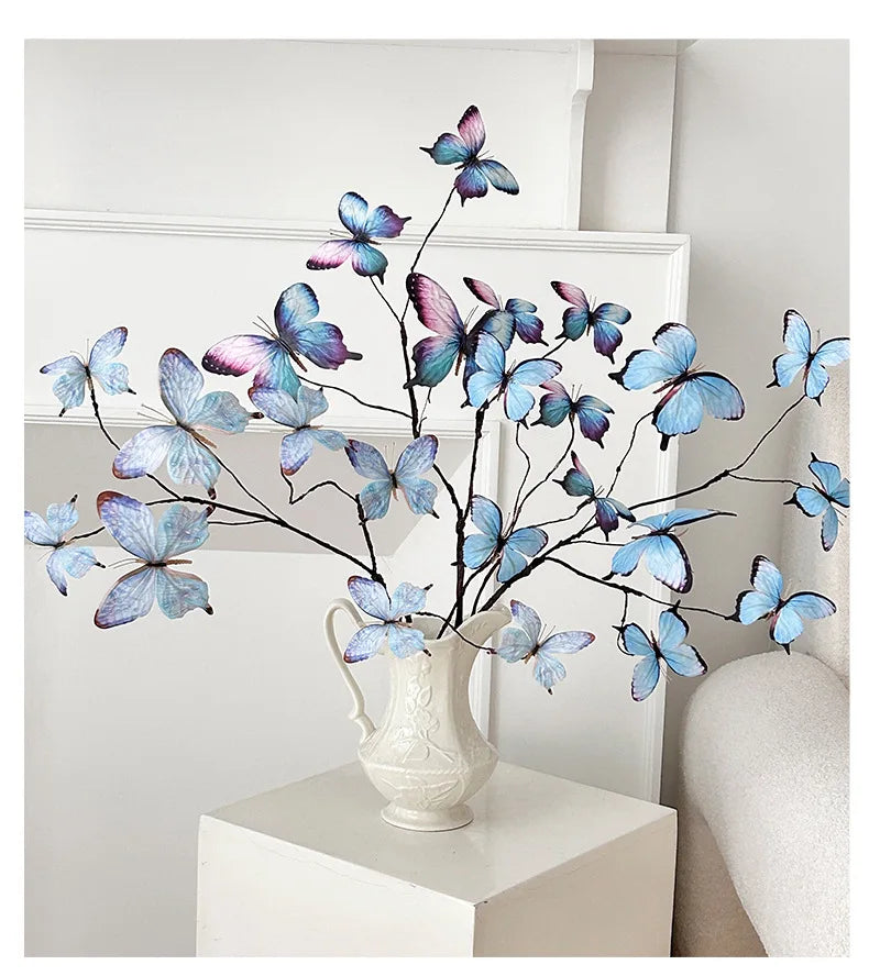 27.6 Inch Artificial Butterfly Flowers with Dried Branches Faux Floral Arrangement for Home Decor Window Display Wedding