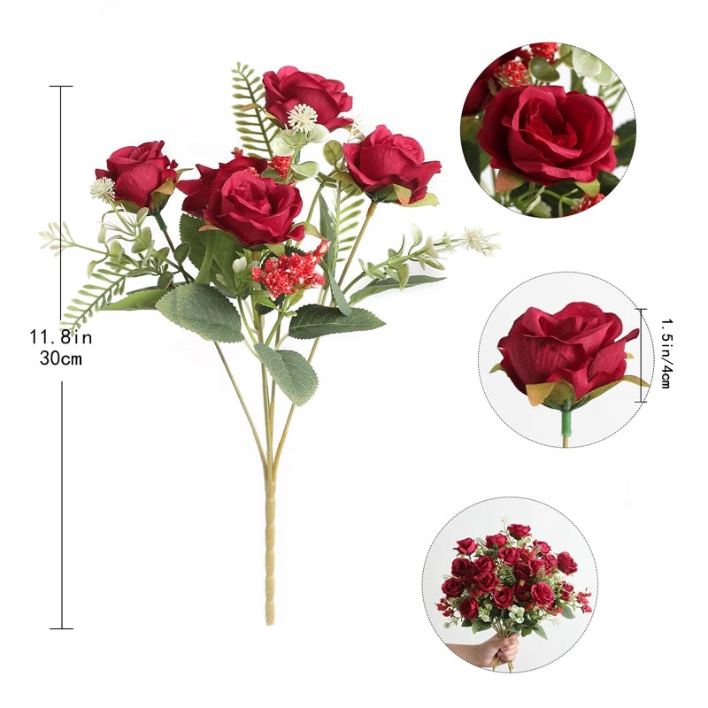 Artificial Rose Flowers Bouquet Silk Fake Flowers for Home Room Decor Garden Wedding Decoration Party Table Center DIY Ornaments