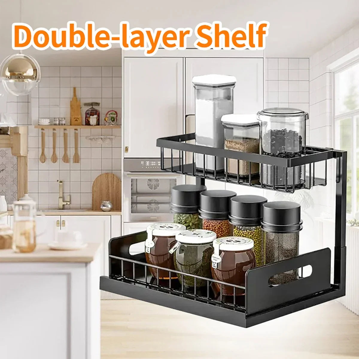 Kitchen 2 Tier Under Sink Organizer Rack with Sliding Drawer Multi-purpose Bathroom Organizer Shelf for Kitchen Bathroom Storage