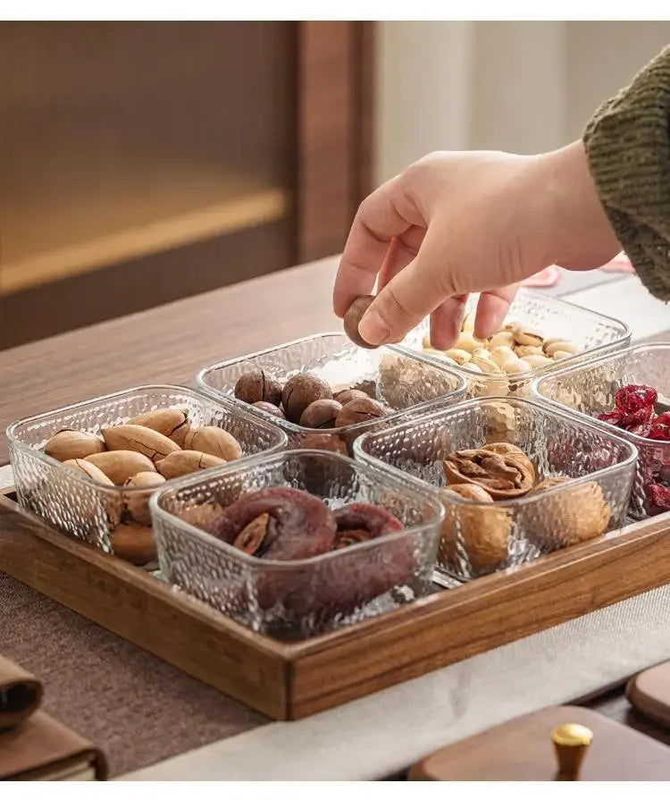 Walnut Fruit Tray Snack Tray Household Divided Dry Fruit Inventory Candy Glass Bowl Fruit Tray Water Fruit Plate