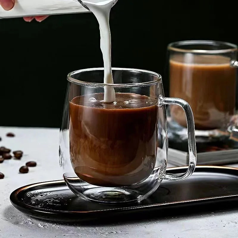 150/250/350ML Glass Cup with Handle Heat Resistant High Borosilicate Double Wall Glass Coffee Milk Beer Cups Kitchen Tools Gift