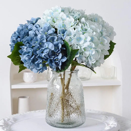 Realistic Fake Flowers Elegant Artificial Hydrangea with Green Leaves Stem for Wedding Home Decor Realistic Fake for Office