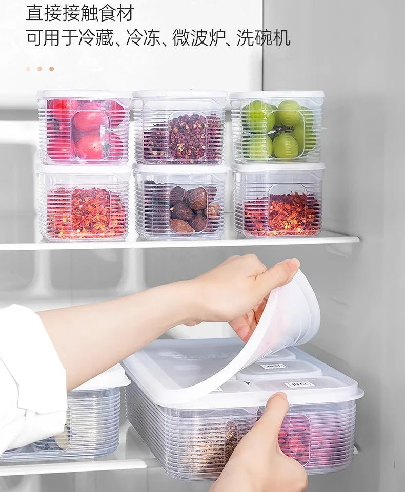 Food Storage Container 6 Grids Vegetable Fruit Fresh-keeping Box with Lid for Refrigerator Kitchen Spice Seasoning Storage Jar