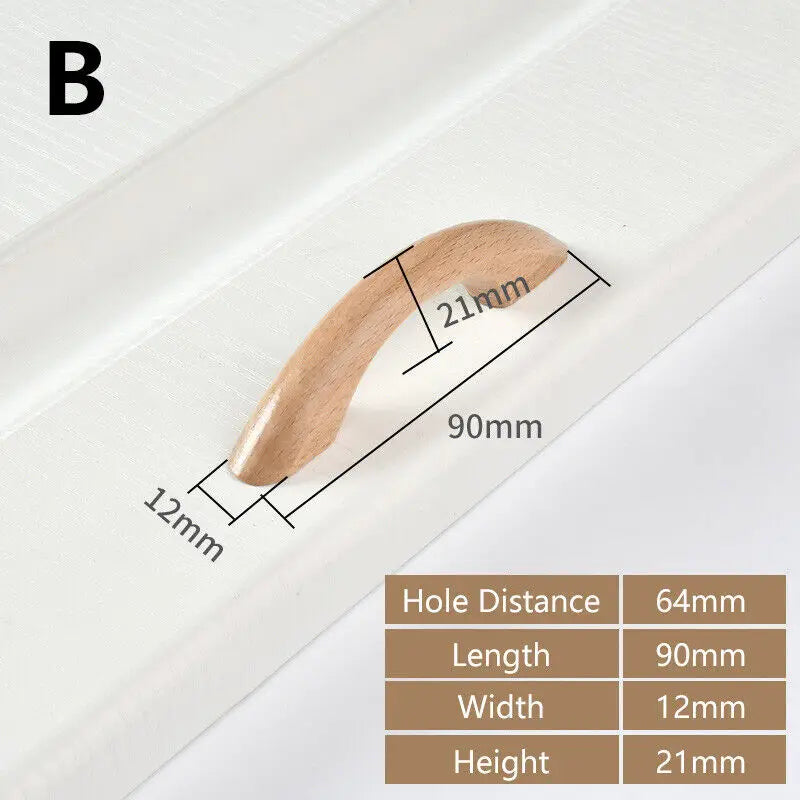 Wooden Cabinet Pulls Handles Furniture Handle Beech Wood Kitchen Knobs Wardrobe Pulls Long Handle Drawers Dresser Door Handles