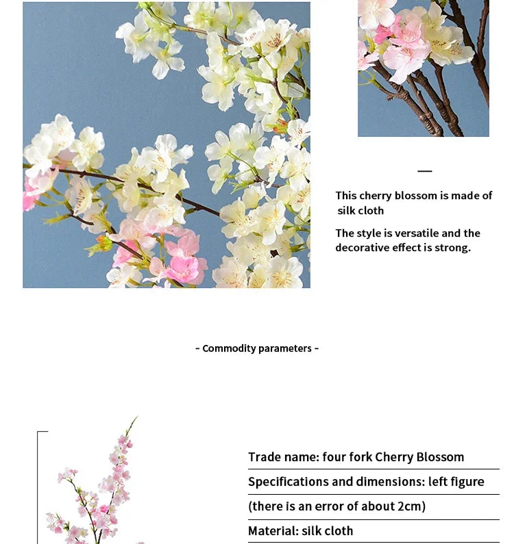 Artificial Cherry Blossom Branches, Silk, Pink, White, Fake Plant, Living Room, Home, Wedding Arch, DIY Decorative Floral, 109cm