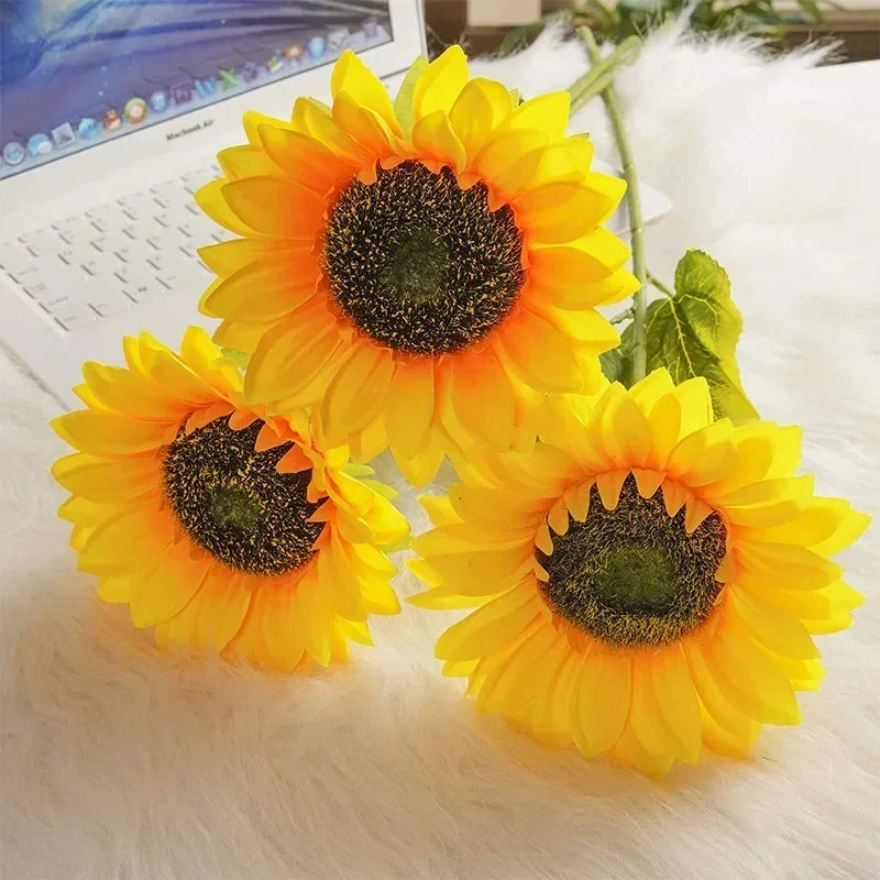 Artificial Sunflowers 18'' Long Fake Sunflowers Faux Silk Flower for Home Office Shop Fall Decorations