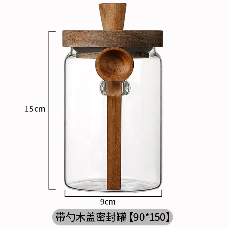 Coffee Bean Storage Jar with Glass Seal and Spoon Storage Jar