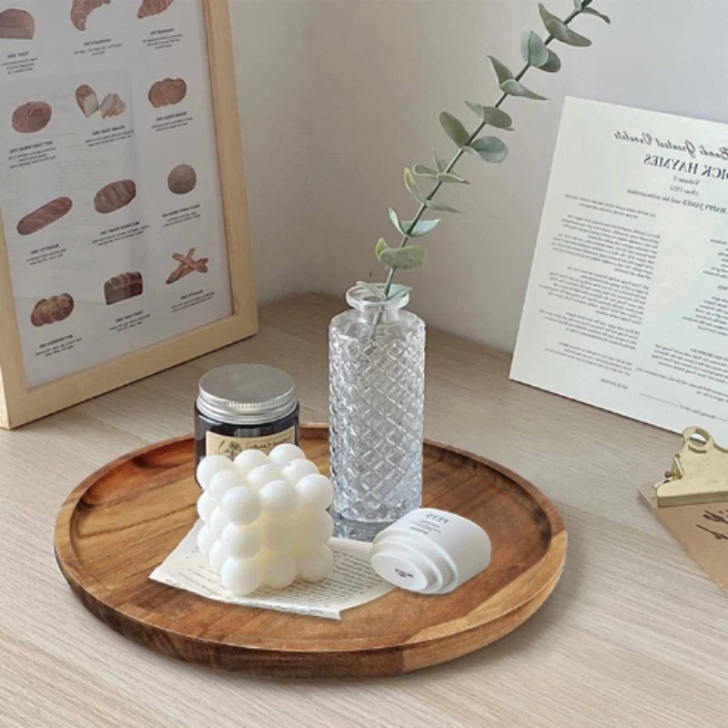 1pc Wooden plate Japanese Acacia Tray Household use Simplicity Desserts Bread Rotundity Tea tray Dim sum dish