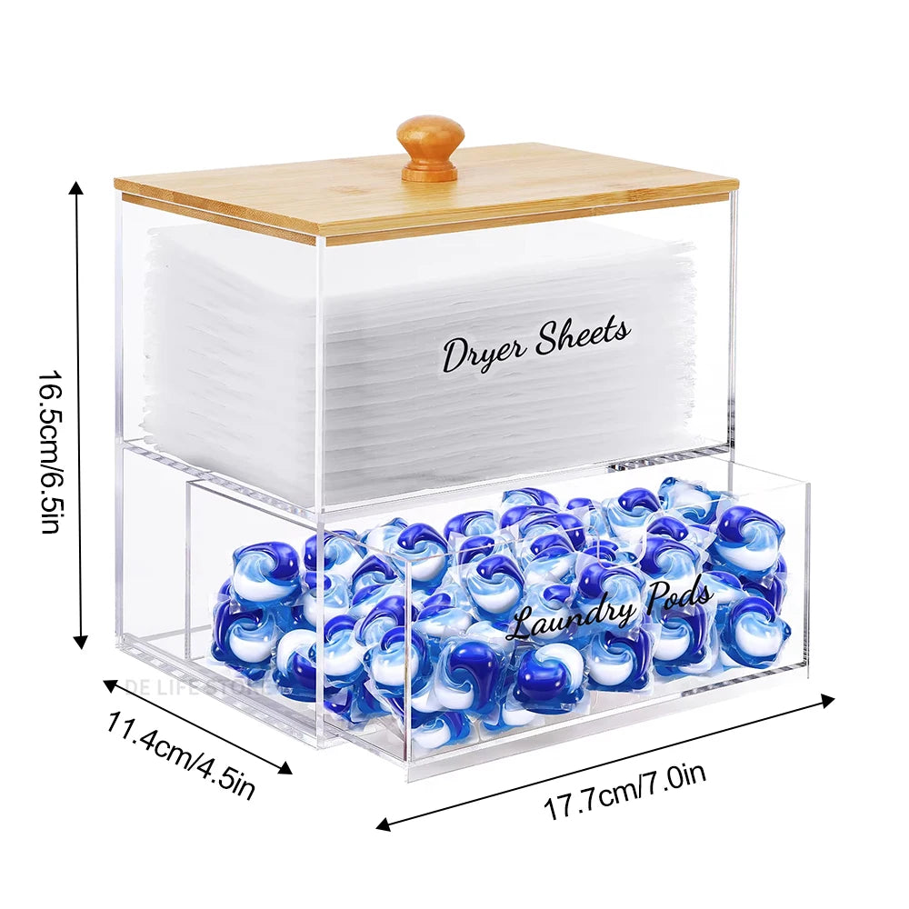 Washing Capsule Container Acrylic Storage Box With Bamboo Lid Wall Mounted Laundry Pods Organizer Clear Capsule Storage Box