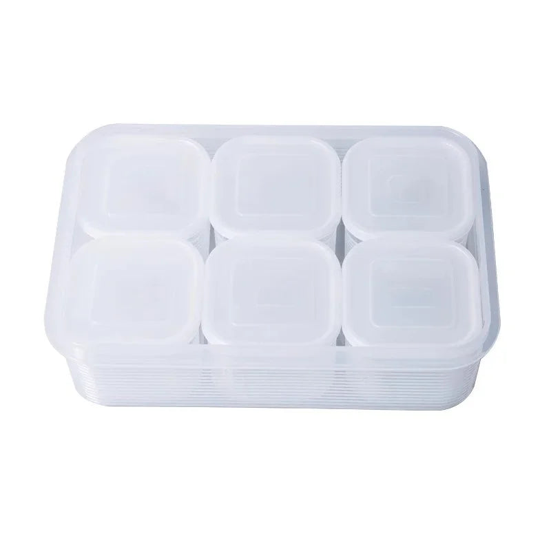 Food Storage Container 6 Grids Vegetable Fruit Fresh-keeping Box with Lid for Refrigerator Kitchen Spice Seasoning Storage Jar
