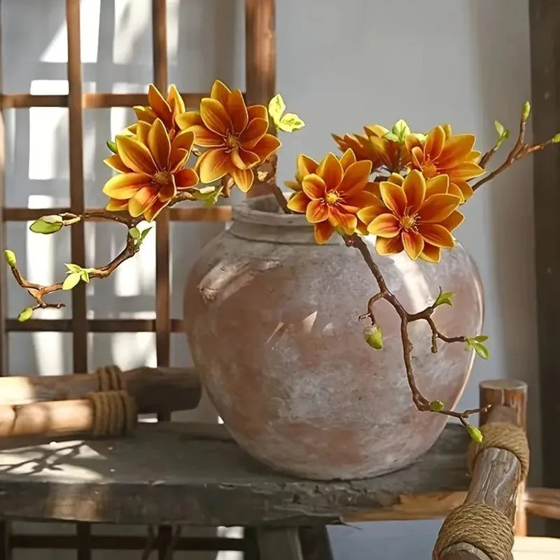 Realistic Artificial Magnolia Flower Stem Faux Gradient Lotus Flower Branch For Wedding Party Home Table Decor Room Fake Flower