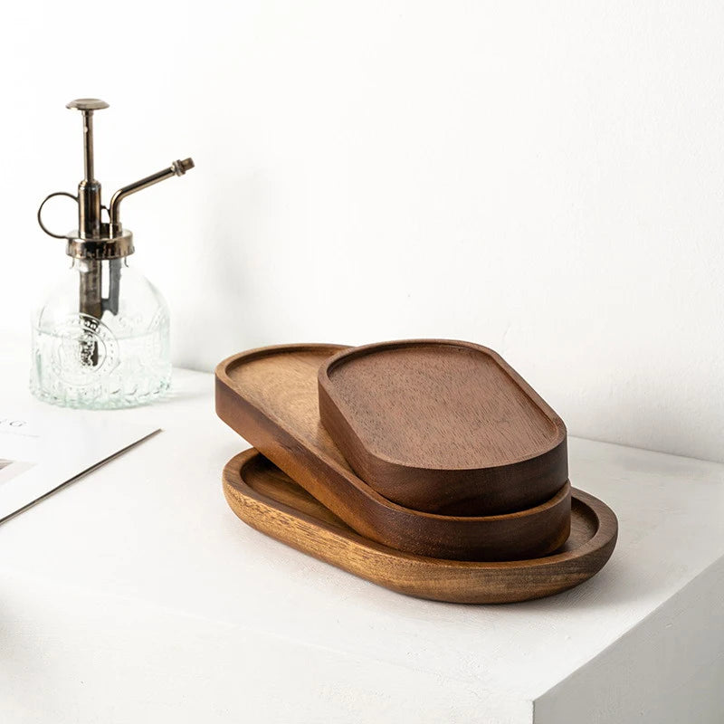 1PC Wooden Serving Trays Oval Wood Tray Platters for Serving Food Dishes Dinner Plates Solid Wood Round Dessert Plate