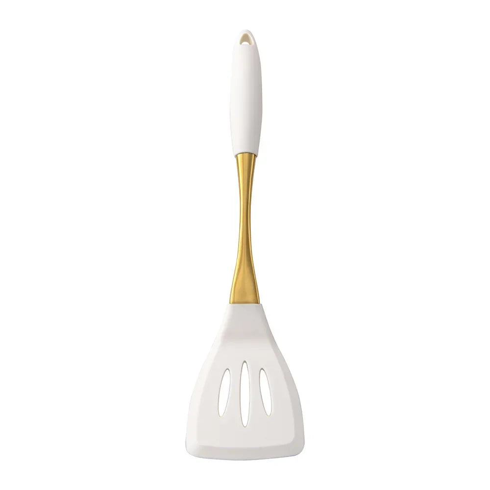 1/8Pcs White Gold Silicone Kitchenware Cooking Utensils Spatula Turner Heat-resistant Pasta Colander Shovel Kitchen Accessories
