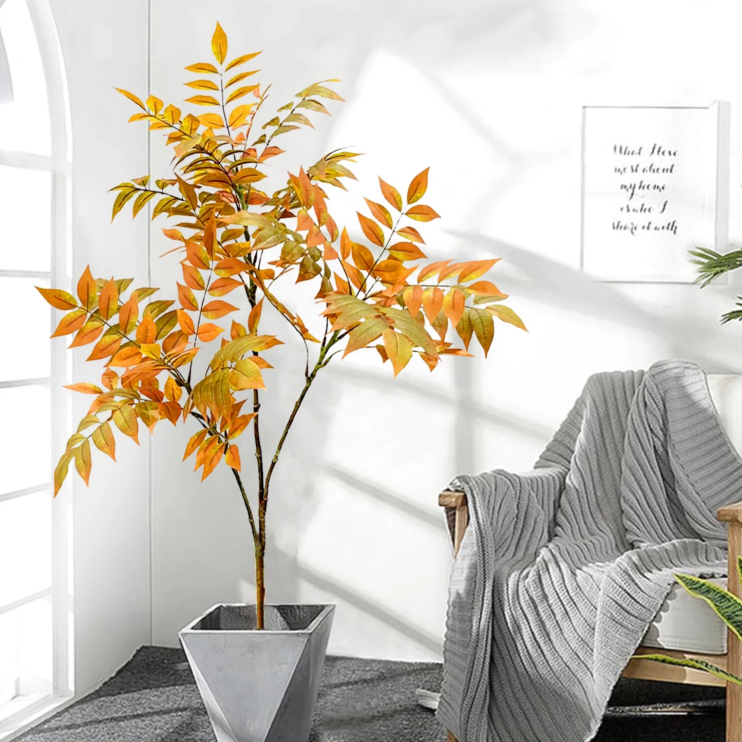 76-105-135cm/53.1in Artificial Ficus Tree Branch Fake Lacquer Tree Plastic Banyan Plants Green Tall Palm Leaves For Home Garden