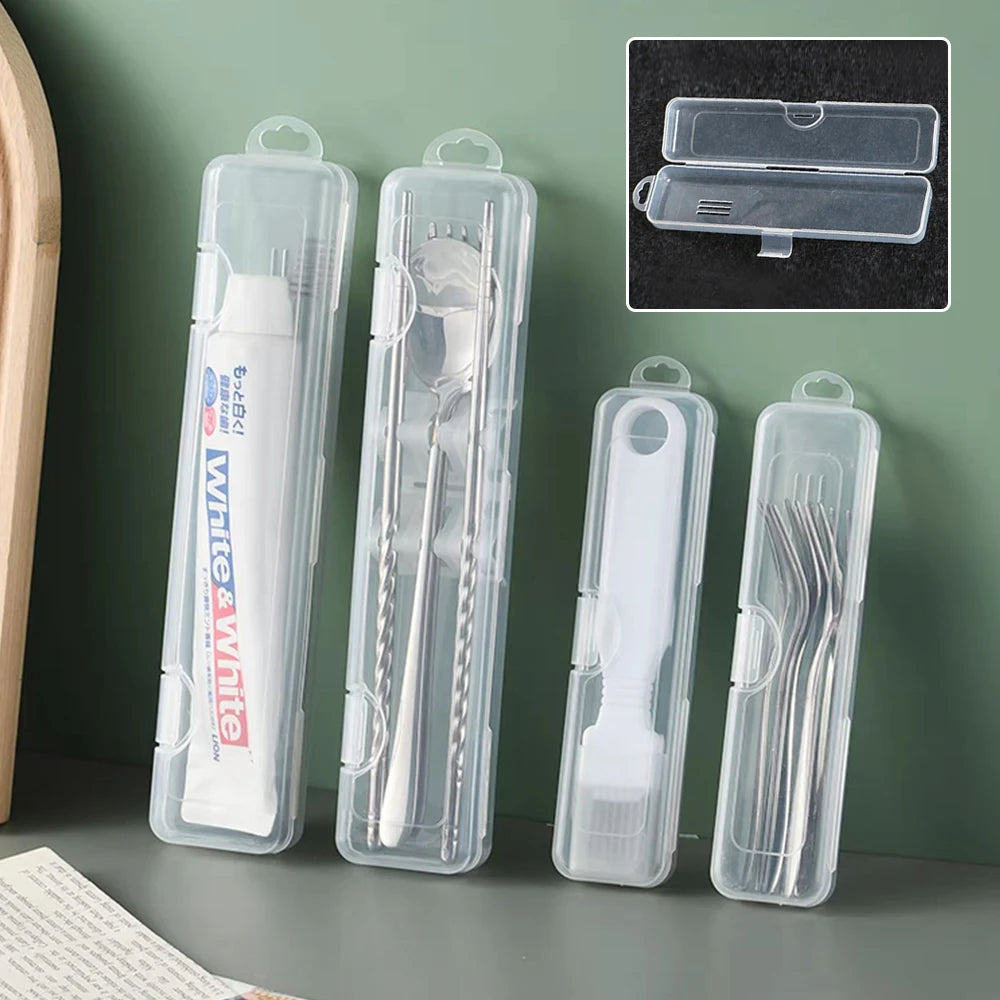Portable transparent dustproof plastic tableware box Rectangle Case For spoons forks chopsticks straws makeup brush storage box