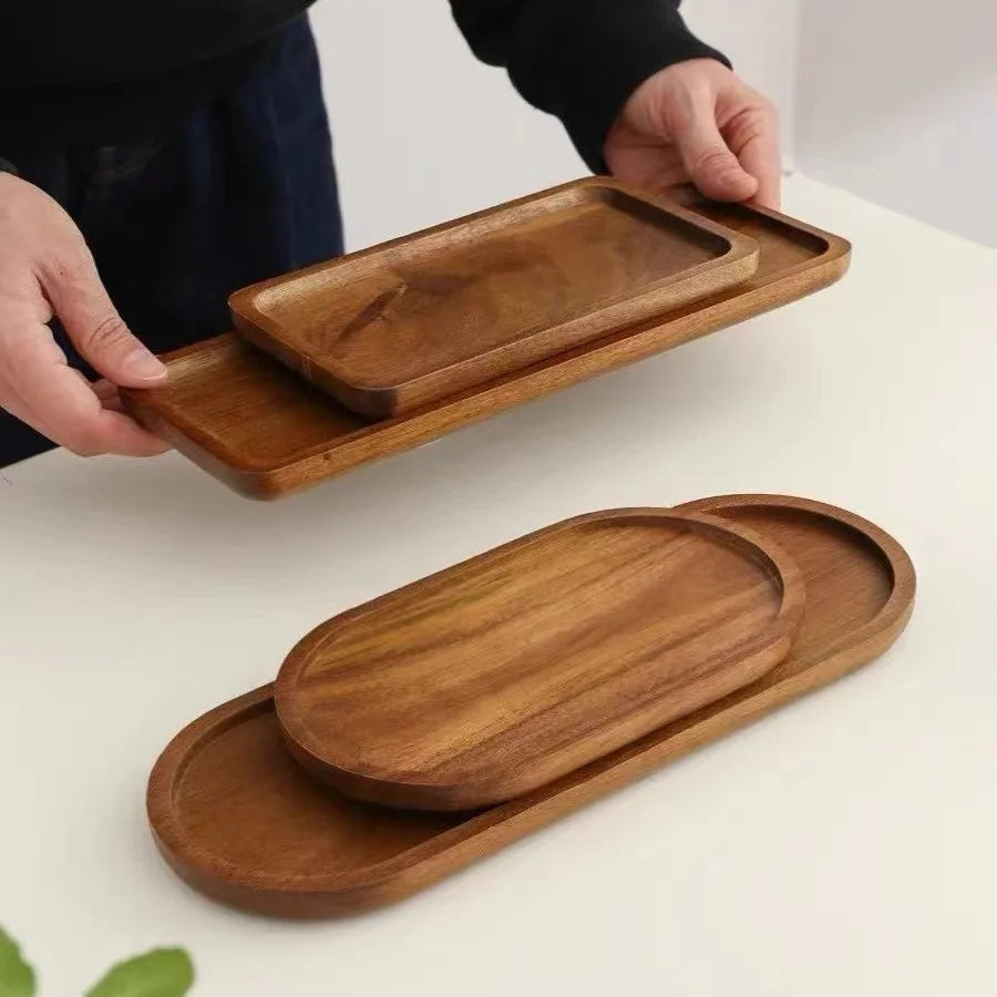 Solid Wooden Tray Rectangular Plate Fruit Snacks Food Storage Trays Hotel Home Oval Serving Tray Decorate Supplies