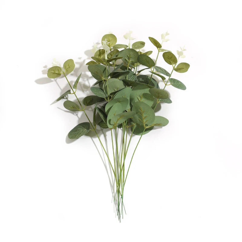 10pcs Artificial Green Turtle Leaf Eucalyptus Leaf Fake Silk Plant For DIY Wedding Birthday Party Home Decor Palm Leave
