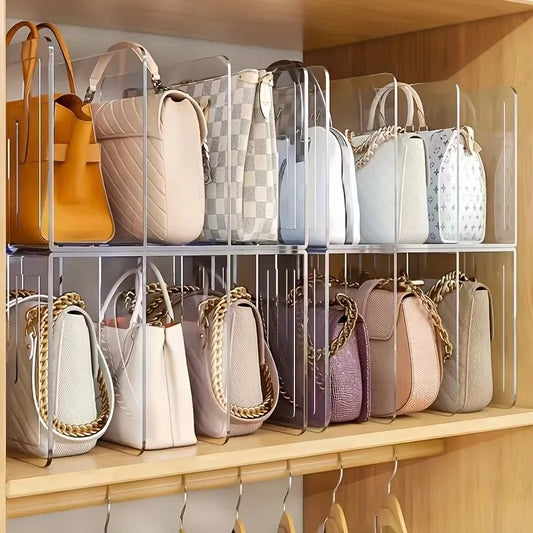 Clear Plastic Purse Handbag Organizer 4 Sections Bag Closet Shelf Divider Purse Display Stand Handbag Storage Organizer Holder