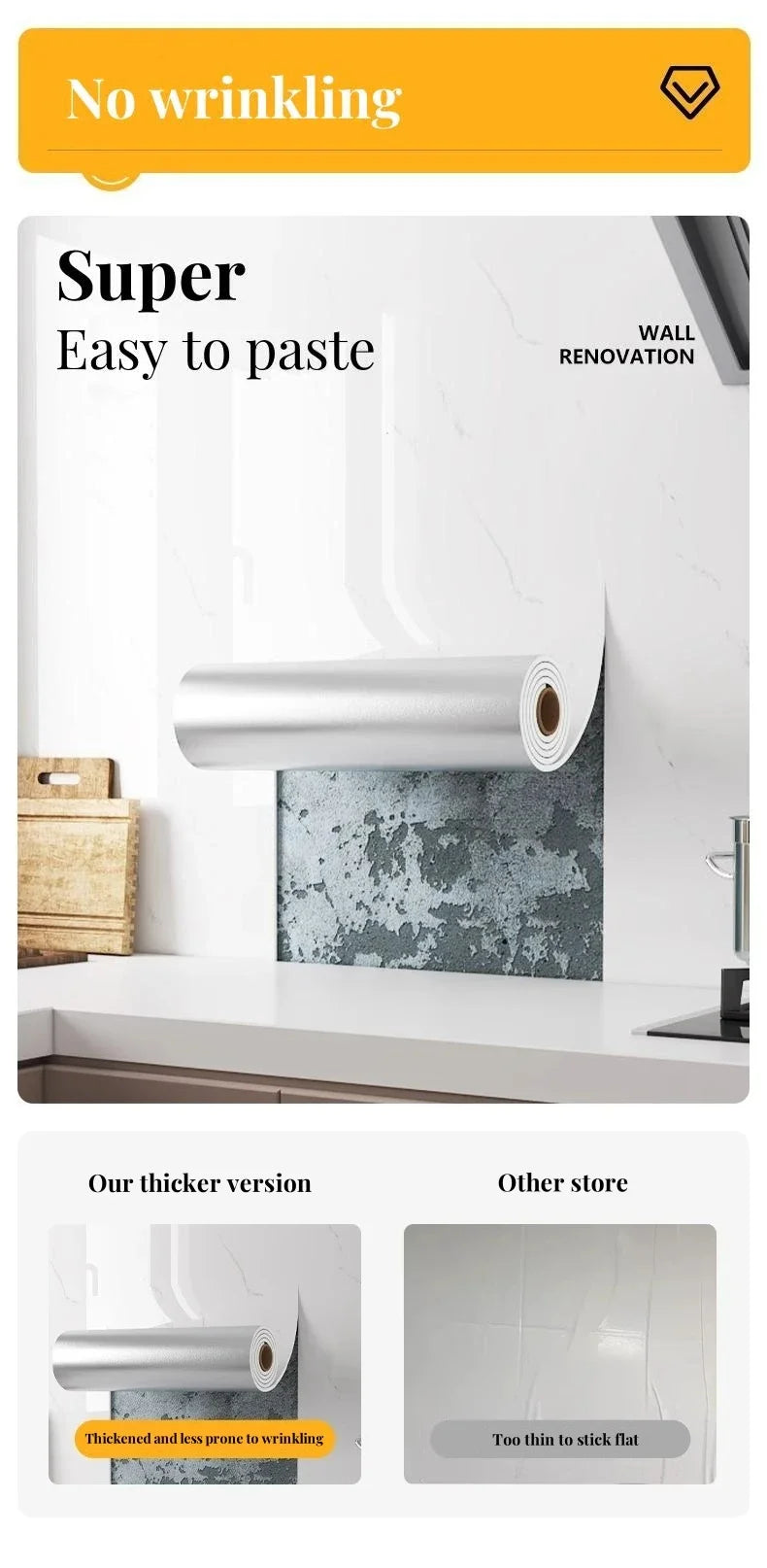Thick Foam Marble Wall Stickers Peel and Stick Wallpaper Aluminum Foil Bottom Faux Tile Self Adhesive Wall Paper Home Decoration