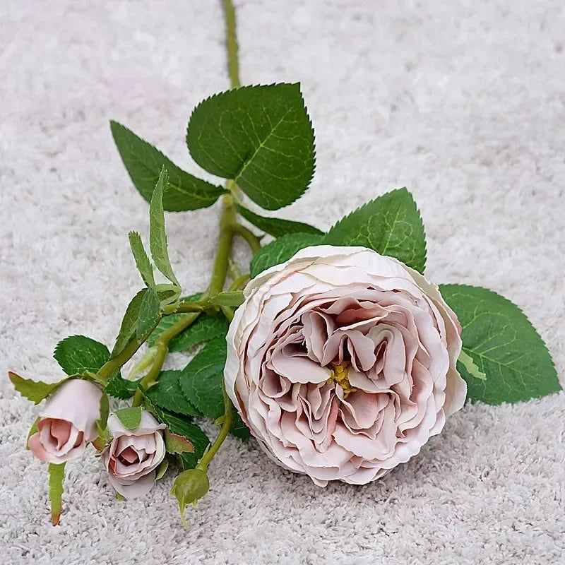 High Quality Simulation Single Branch 3 Roses Home Living Room Dining Table Wedding Decoration Fake Artificial Flowers Cheap