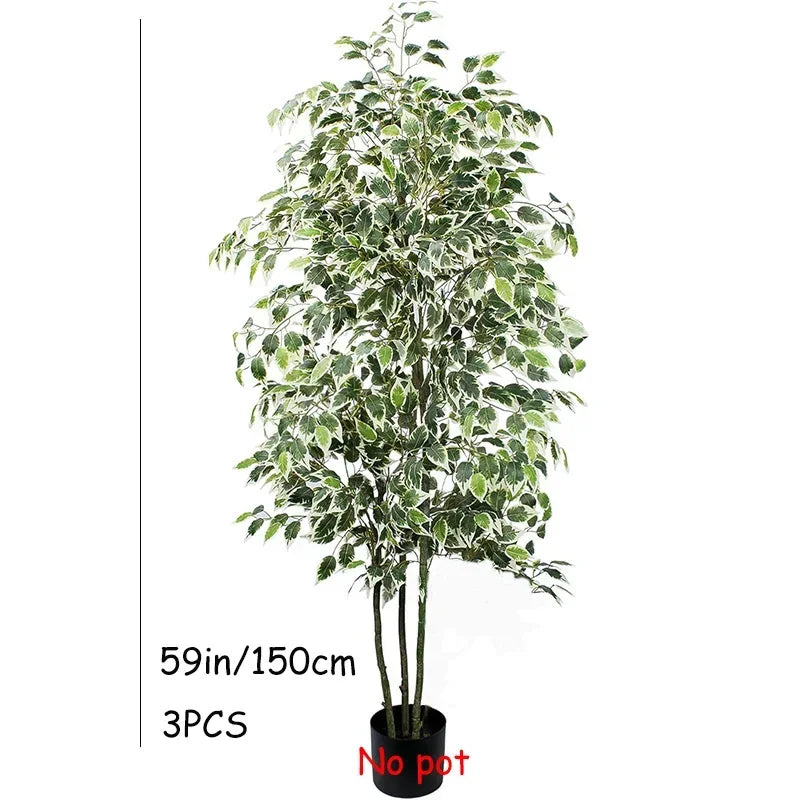 3-6Ft Large Artificia Ficus Tree Fake Plants Plastic Palm Tree Real Touch Banyan Leaves for Home Garden Shop Office Decor