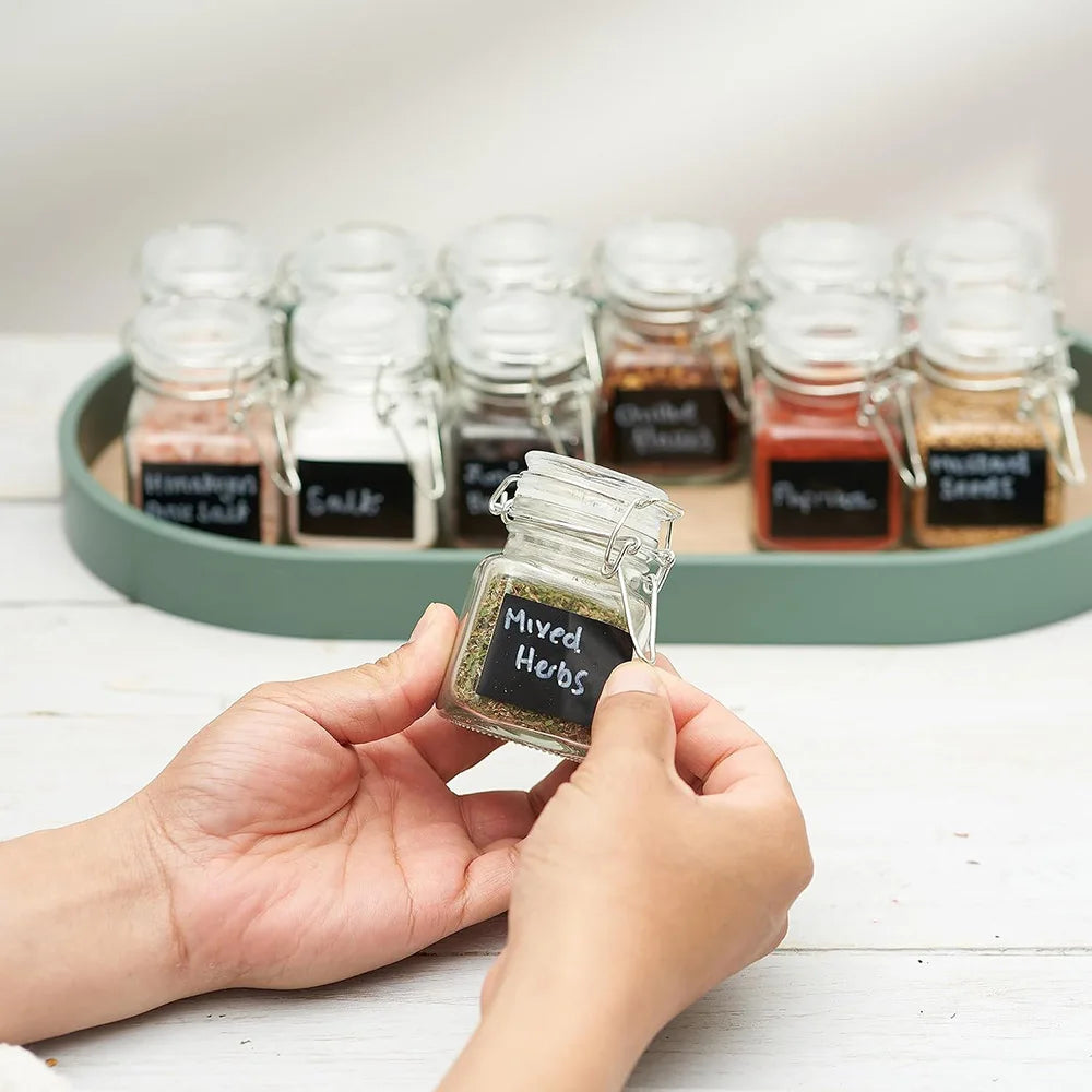 3.4oz Small Airtight Glass Spice Jars with Lids & Clip Top,Square Bottles, Herb Jars, Mason Jars, Seasoning Containers