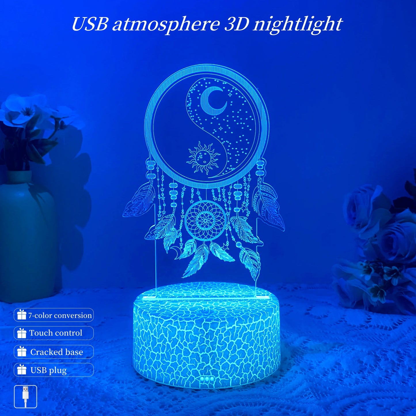 1pcs3D fishing net night light, USB creative dream decorative night light, birthday Christmas gift to friends and relatives.
