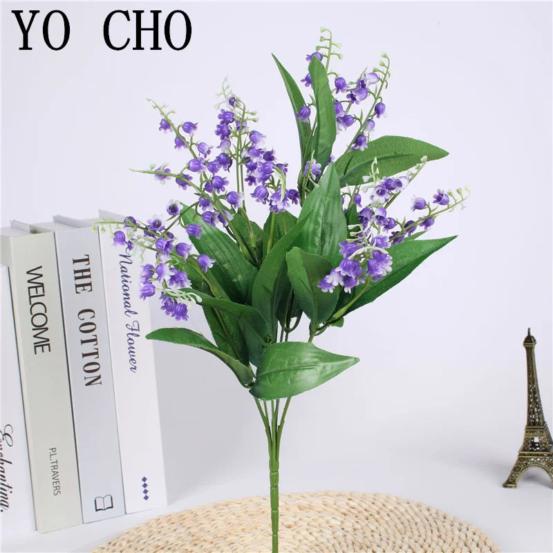 Artificial Flowers Lily of the Valley 7 Branches Fake Plastic Lily Flower Bridal Bouquet Wedding Party Decor Flores Artificiales