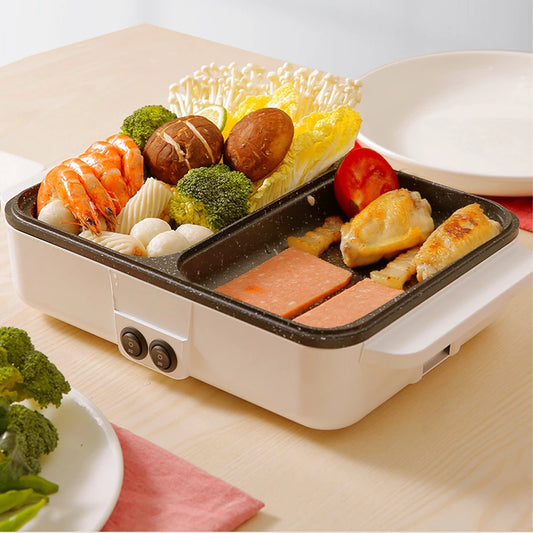 110V/220V 2 IN 1 Electric Hot Pot Cooker BBQ Grill Multicooker Electric Non Stick Plate Barbecue Pan Kitchen Cooking Pot 1200W