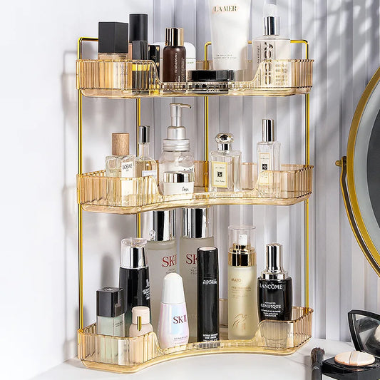 Bathroom Corner Storage Shelf Kitchen Home Organizer Rack Acrylic Makeup Lipstick Skincare Shampoo Tabletop Holder 2/3 Layers