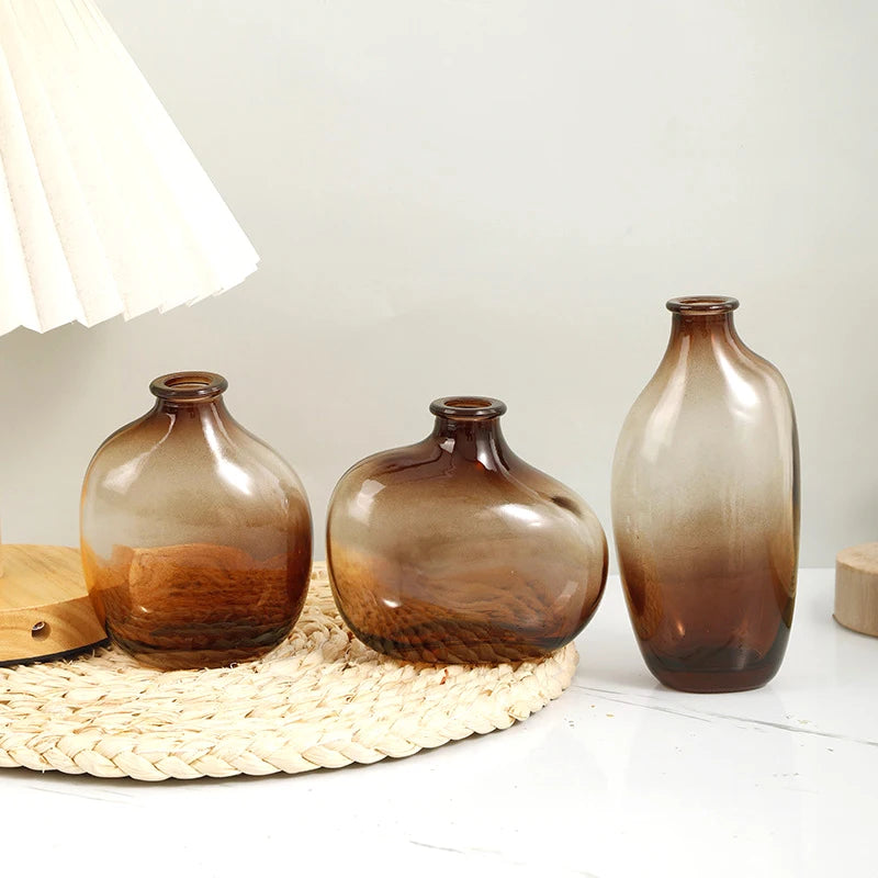 Brown Retro Glass Vase Plant Flowers Bottle Flower Arrangement Hydroponic Terrarium Desktop Vase Creative Home Decor Flower Pot