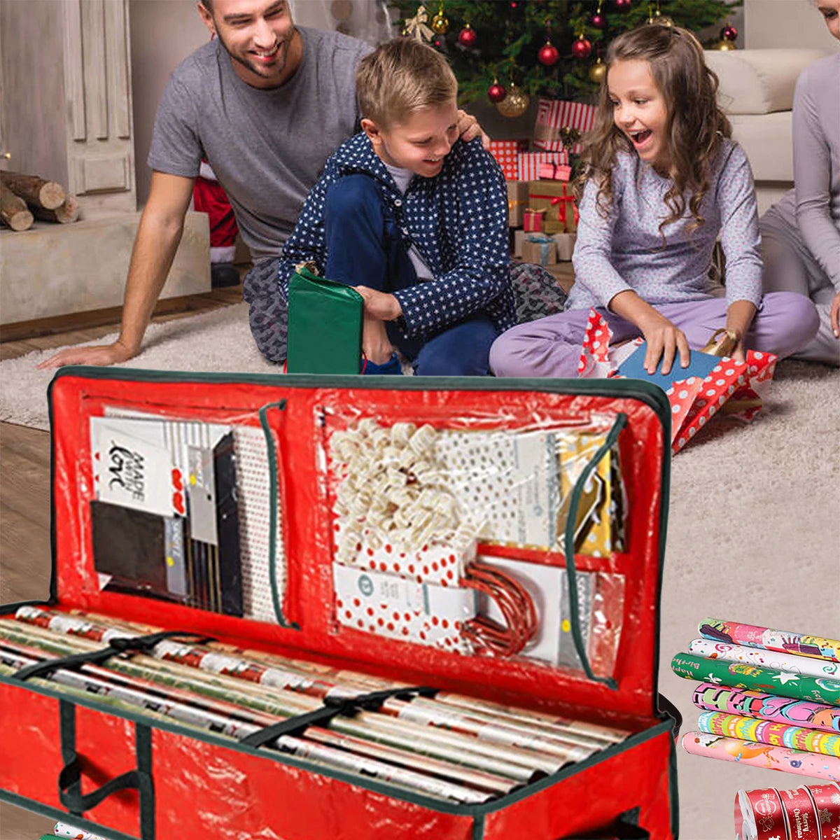 Large Christmas Gift Wrap Storage Bag Waterproof Weave Underbed Storage Organizer Wrapping Paper Storage Box