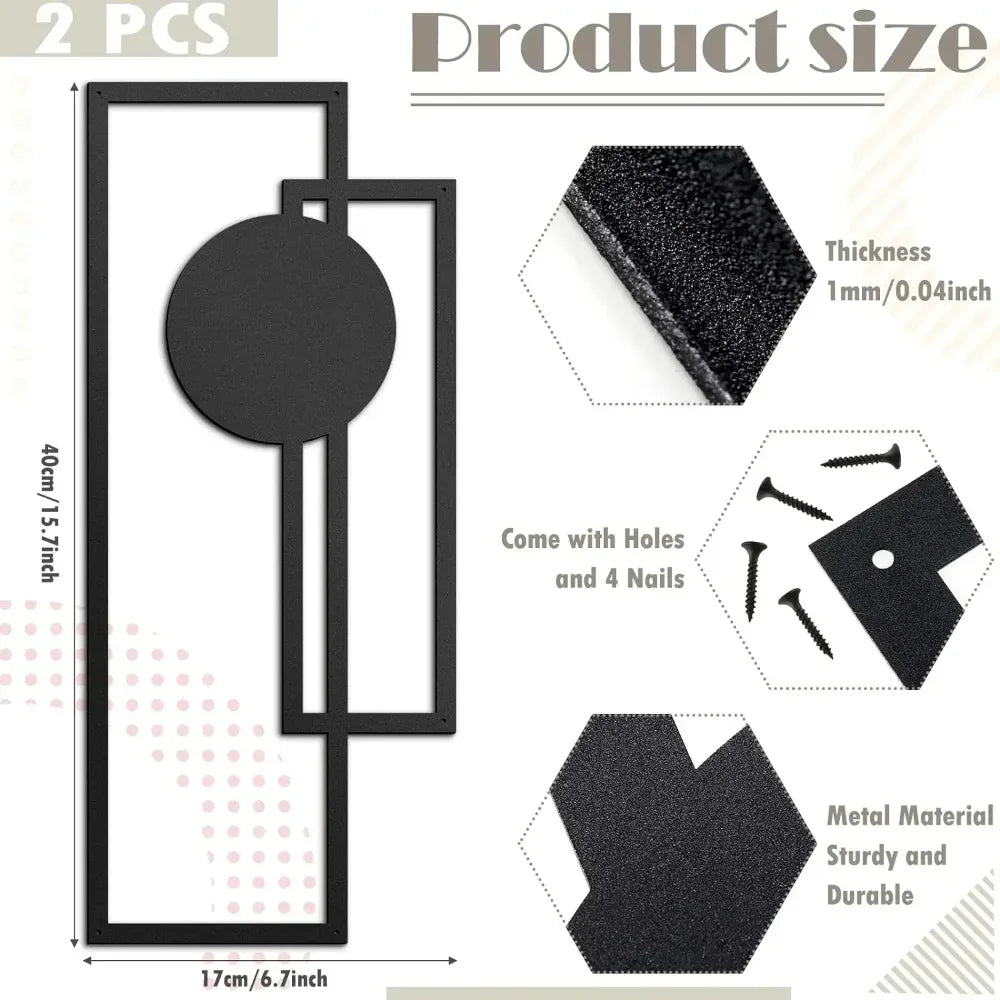 2Pcs Metal Wall Decoration Metal Wall Art Minimalist Wall Art Abstract Metal Vertical Decorations Sculptures Geometric