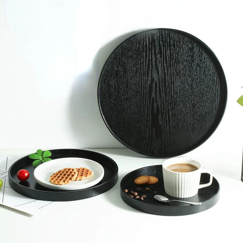 Black Wooden Tray Rectangular Solid Wood Flat Tray Restaurant Dessert Coffee Tray Household Tea Tray Trays Decorative